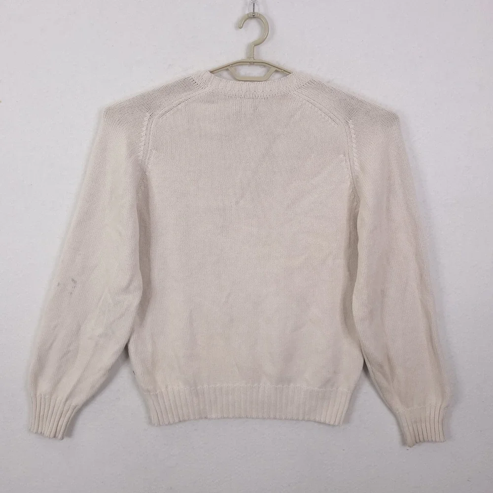 Lands End Argyle Sweater Mens M White Vintage 90s Made in USA Cotton Pullover